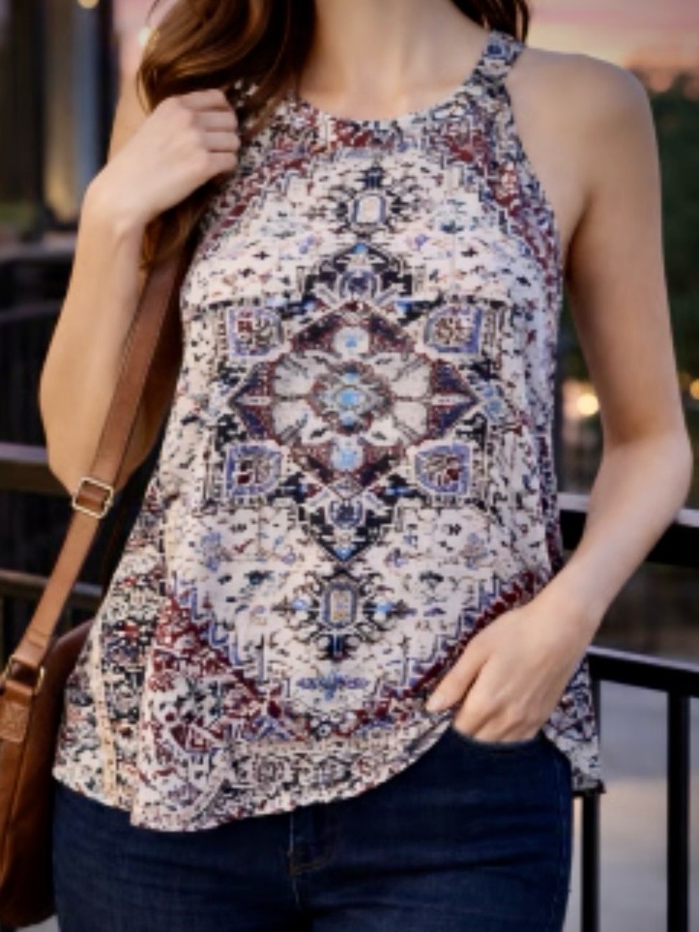 Miss Me Large Embellished Boho Festival Sleeveless Keyhole Blouse Top